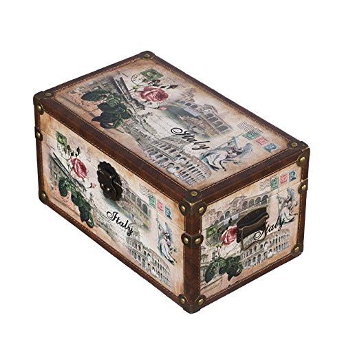 Truhe Kiste SJ08551 New York, Paris, Italien, London, Weltreise USA, Holztruhe mit Canvas bezogen im Vintage Look, Schatzkiste,Kiste, Piratenkiste, Kleinmöbel, Mit Metallbeschlägen, Antikoptik, Holz, verschieden Größen, Maritim, Deko, Hochwertig, Kolonialtruhe, Kolonialstil, Holzbox, Truhe mit Ornamenten . (Größe M 35cm x 21cm x 19cm Italy) - 2