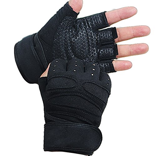 Preisvergleich Produktbild GKPLY Gym Handschuhe Für Kraftdreikampf, Krafttraining, Radfahren, Radfahren, Premium-Qualität Gewichte Hebe Handschuhe Workout Handschuhe Volle Palm Schutz, Am Besten Für Männer und Frauen,Black,L