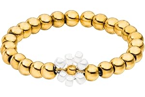 Purelei® Elastic Flower Ring - White Glass Beads & Stainless Steel Metal Balls - Sizes S/M & M/L - Stainless Steel in Gold, Silver or Rose Gold - Anxiety - Fidget