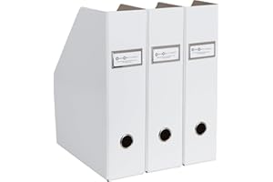 Bigso Box of Sweden Fiona 3 Piece Fiberboard Upright Magazine Storage Boxes for Papers with Metal Label Holder - Durable Magazine File Holder for Office - 3.3in x 10in x 12.4in - 3 Piece - Black
