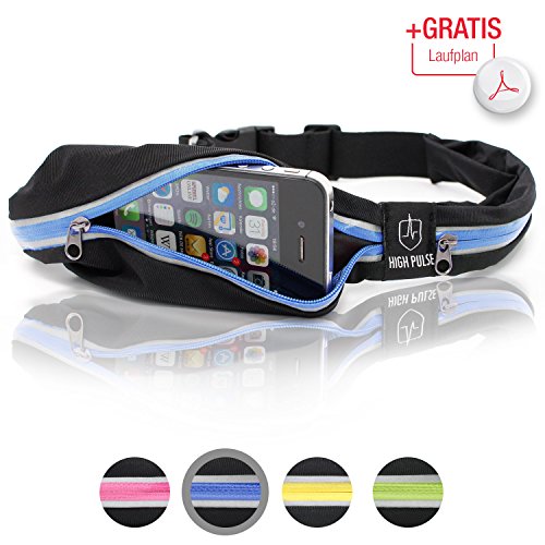 High Pulse Cinturon para Correr  Riñonera Running Deportiva multifuncional para guardar sus objetos de valor durante la práctica deportiva o de viaje (Azul)