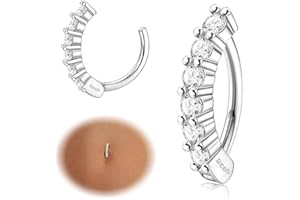 KRFY 14G Piercing Ombelico Argento 925 Donna Anallergico Clicker Piercing Ombelico Anello Cubic Zirconia Paved Reverse Piercing Ombelico Cerchio