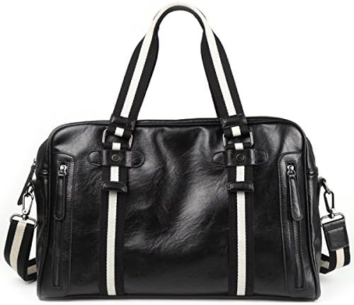 Stylish PU Leather Travel Bag Tote Duffel handbag Weekend Overnight Bag (Black Oversized)