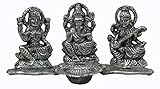 Crafticia Metal Lord Laxmi Ganesh Saraswati Idol Statue with Diya Decoration Pooja Showpiece (8X4 inch, Silver)