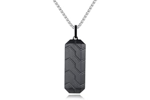 GAVU Collier Homme Pendentif Plaque Rectangle Noir