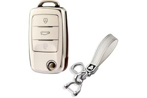 RXXR Car Key Case Compatible with VW, VW Golf Key Box, Key Cover for VW Polo Passat Skoda Seat 3 Buttons (Silver White)