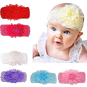 Nandana Collections Baby Girls Headbands Flower Lace Band Hair Accessories for Newborns Infants Toddlers Hair Band (Multicolor)