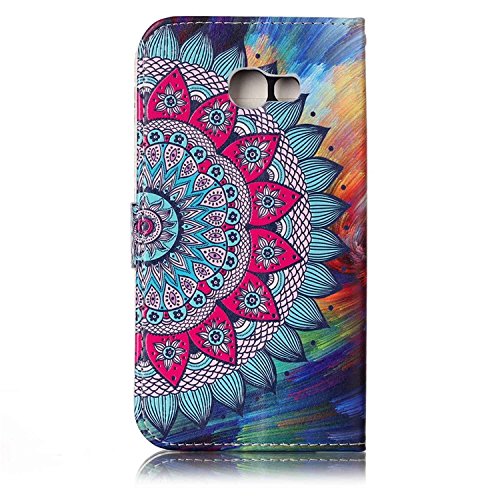 Galaxy A5 (2017) Flip Case mit Mandala, Edaroo Handyhülle Galaxy A5 (2017) PU Leder Flip Wallet Cover in Book Style Stand Case Card Slots Handytasche Ledertasche Schutzhülle Tasche Karteneinschub und Magnetverschluß Kratzfestes und Schmutzunempfindliches für Samsung Galaxy A5 (2017) Version – Blaues Mandala Aquarell Motiv - 2