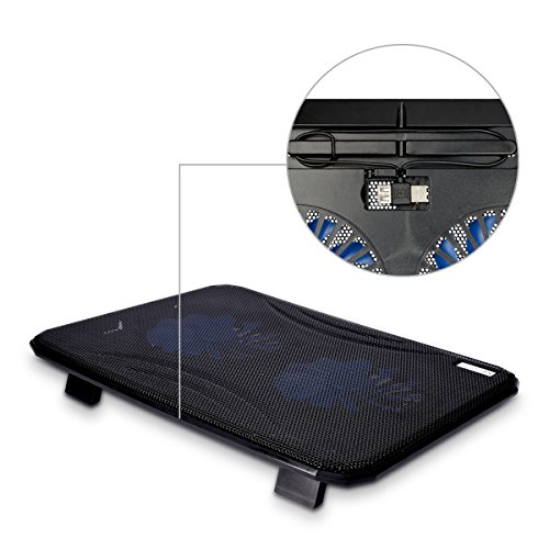 kwmobile Laptop Kühler Notebook Kühlmatte – bis 15,6 Zoll mit Ständer 2 x Lüftern Cooler Unterlage USB Port LED Beleuchtung Kühlungs-Pad – Schwarz - 3