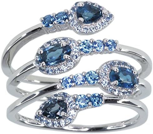 London Blue Topaz Gemstone Wrap Design Sterling Silver Ring (L)