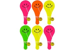 HENBRANDT 12 x Mini Smiling Face Paddle Bat and Ball Games