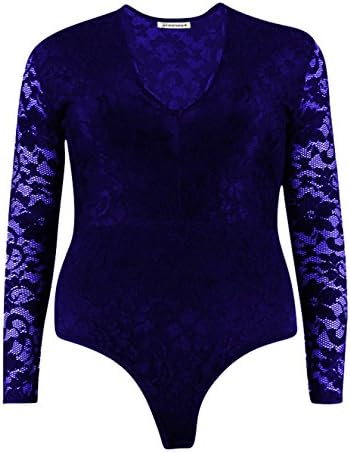 Hamishkane New Ladies Full Floral Lace Bodysuit Long Sleeve Stretch Leotard Top Plus Size