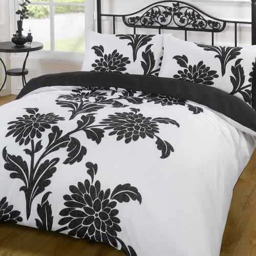 Duvet Cover Bedding Set - Funky Chrysanthemum Black - Double