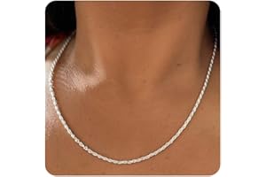 VEEDOFA Sterling Silver Rope Chain Necklaces for Women - Hypoallergenic 2mm Thin Necklace Chain, Lightweight 925 Sterling Silver Plated Rope Chains for Women, Jewellery for Gifts 16/18/20/22 inch