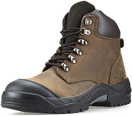 Mens Leather Safety Steel Toe Cap Army Combat Hiker Ankle Work Boots Shoes Size[UK 10,Brown]