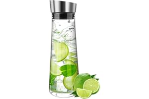 ATLIBERSWO Wasserkaraffe aus Glas,Glaskaraffe mit Silikondeckel,1 Liter, geeignet für selbstgemachte Getränke wie Eistee, Milch, Kaffee, Wein, Säfte usw