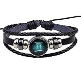 Ouneed® Zwölf Konstellationen , Herren Damen Armband, Retro 12 Konstellation Sternzeichen Tierkreis Perlen Erstellbar Geflochten Punk Leder Armband Manschette Armreif (Schütze)