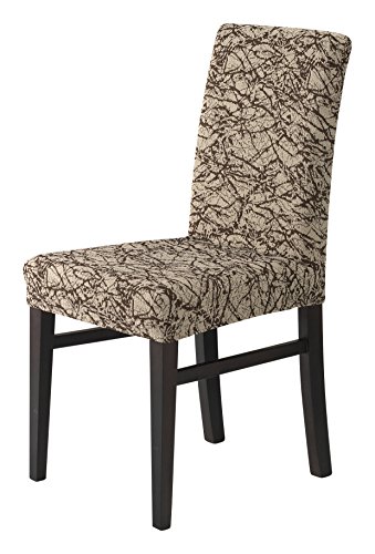 SCHEFFLER-HOME Nevana Stuhlhussen 2 Stück, Stretch-Stuhlbezug elastische moderne Husse, Dekoration Stuhl-Abdeckung aus Elastik-Stoff mit Gummiband für universelle Passform, elastic Spannbezug, Jacquard Qualität - Beige-Braun