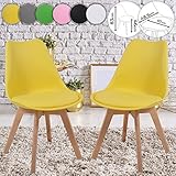 Chaises de Salle à Manger Scandinave - Set de 2, 4, 6, 8, Assise Rembourré, Pieds en Bois Hêtre, Style Moderne, Couleurs au Choix - Chaise Tulip pour Salon, Chambre, Cuisine, Bureau (2 pièces, Jaune)