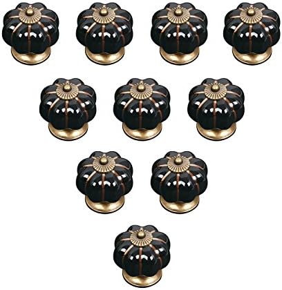 MITE 10pcs Ceramic Vintage Pumpkin Handles Knobs for Drawers Cabinets Doors Furniture Kitchen Home Decorating(Black)