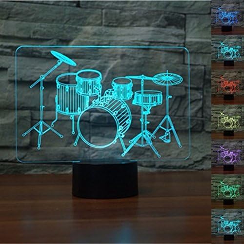 Tissen 3D Drum Night Light 7 Colors Mood Light Touch Switch USB Table Desk LED Light Present Kids Home Party Birthday Gift