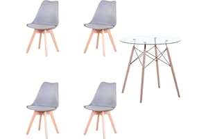 HJhomeheart Tavolo da Pranzo Rotondo con 4 Sedie da Pranzo per Sala da Pranzo Cucina Soggiorno Tavolo da Pranzo in Vetro e Sedie Grigio