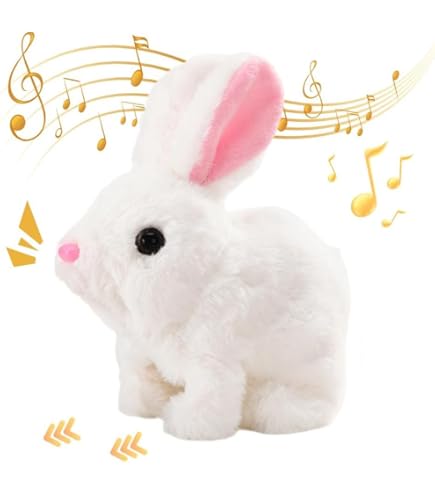 Jouet Lapin Realiste Lapin Robot Réaliste Interactif - Saute Et Secoue Les Oreilles - Peluche Douce 16cm - Piles AA Incluses Robot Lapin Interactif
