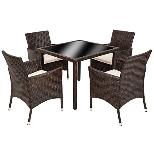 TecTake Poly Rattan Gartenmöbel Gartengarnitur Essgruppe 4+1 | mit Edelstahlschrauben - diverse Farben - (Mixed Braun | Nr. 402043)