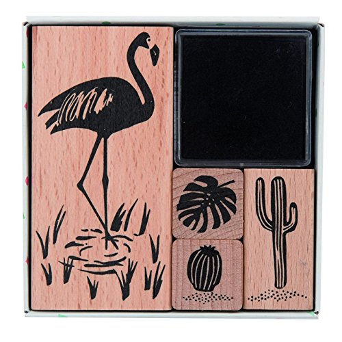 Sortiment Stempeln aus Holz mit Stempelkissen - Tropical Spring Flam