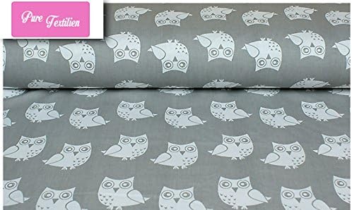 Premium 100% Cotton Fabric, fashionable patterns, width 160cm (63") per 0,5 meter – grey owls