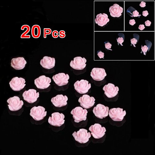 SODIAL(R) 20pcs 3D Pink Little Rose Flower with Rhinestones Nail Art Decoration