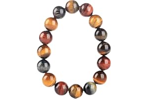 YIGEDAN Pulsera de 16 mm con piedras preciosas de ojo de tigre para hombre