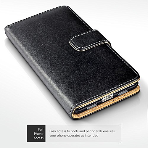 Huawei P9 Lite Funda Cartera con tapa para billetera y compartimento para dinero - Negro con el interior tostado