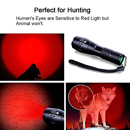 Jagd Taschenlampe ROTLICHT+WEIßLICHT 1000lm Wasserdicht Einstellbarem Fokus mit 1 X ULBRE 3,7V 2300mAh 18650 Akku für Jagd, Wandern, Camping, Höhlenforschung, Nachtfischen - 4