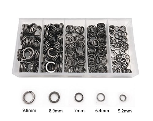 Anillos de pesca de acero inoxidable de alta resistencia (200 o 250 unidades, juego de 5 tamaños), Black Nickel-250pcs