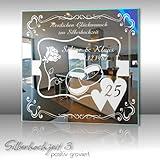 Motivspiegel Silberhochzeit 3 silberne Hochzeit Geschenk Wandspiegel Spiegel mit Gravur Wandbild (30x30cm) - 2