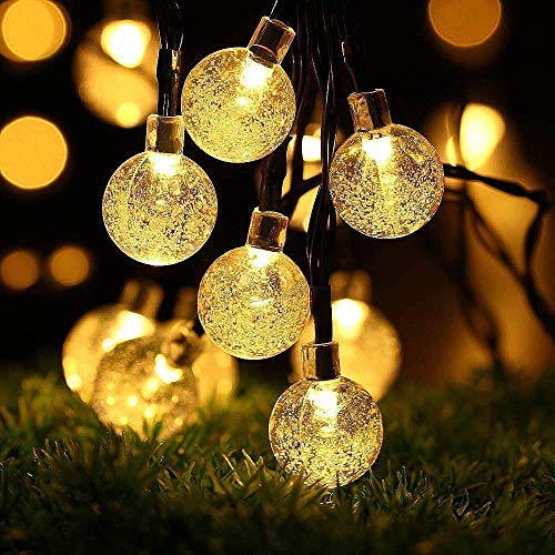 LEDGLE Globo Solar Luces de Burbuja de Hadas LED luz de Bola de Cristal, 20 pies 30 LED, Blanco Cálido Luces Decorativas para Árbol de Navidad, Jardín, Patio, Bodas, Terraza, Fiestas