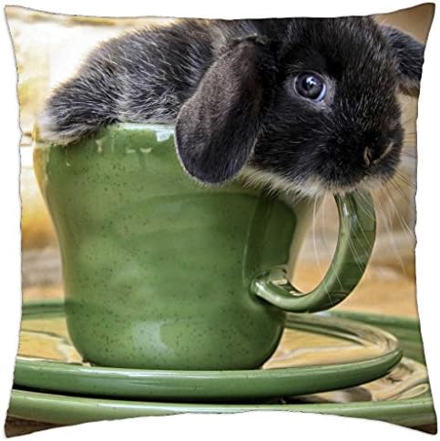 easter rabbit black cup green cute animal - Throw Pillow Cover Case (18