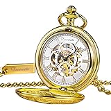 TREEWETO Unisex Taschenuhr mit Kette Analog Handaufzug Antik Graviert Römische Gold