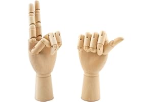 WANDIC - Manichino in Legno, 2 Pezzi, Flessibile, per Mani Sinistra e Destra, per Schizzi, casa, Ufficio, Classe, scrivania, Idea Regalo, 7 Pollici