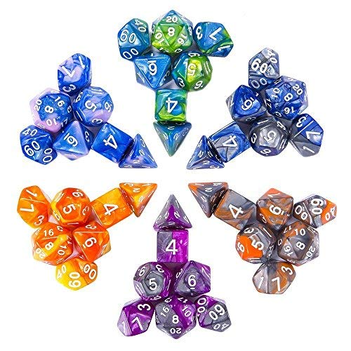 CiaraQ Poliédrico Dados, 6 x 7 (42 Piezas) Colores Dobles Dados de Juego para Dungeons and Dragons DND RPG MTG D20 D12 D10 D8 D6 D4 de Mesa Juegos de Cartas con Paquete de 6 Negro Bolsas - Imagen 3