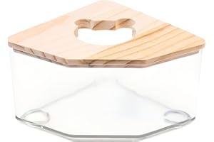 PLUSHCEWT Hamster Sand Bath Bathtubs,Hamster Bath,Hamster Bathtub Box for Hamster Sand Bath Syrian,Transparent Hamster Bathroom with Wooden Lid,for Syrian Hamster Guinea Pig Rat Mice (Pentagonal B)