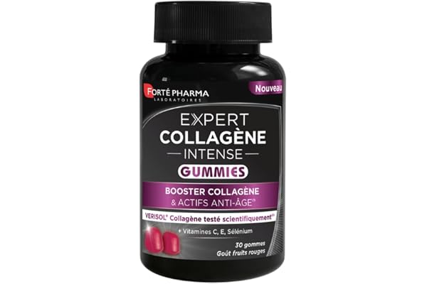 Forté Pharma - Expert Collagène Intense Gummies | Complément Alimentaire Anti-âge contre les signes de Vieillissement | Collagène, Vitamines C E, Sélénium | Fermeté de la Peau | 30 gummies, 2-4/jour