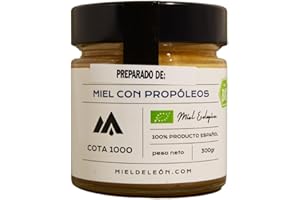 MIEL COTA 1000 Miel ecológica con propóleos. Miel de Abeja 100% Natural. Producto Artesano de Cosecha Propia. Origen: El Bierzo. Miel con propoleo 300 grs. Sabor intenso y persistente de miel de bosque con propóleo.