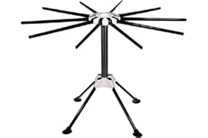 YUGN séchoir à pâtes INOX Pliable avec 10 Bras – Support Compact pour Spaghettis et tagliatelles – Passe au Lave‑Vaisselle avec e‑Book Recettes Inclus