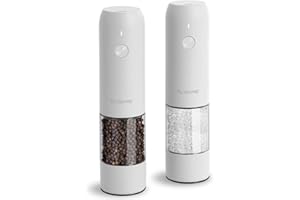 TLYSXPRO Electric Salt and Pepper Grinder Set with USB Rechargeable, Automatic One Hand Operation with Adjustable Coarseness, Pepper Mill Grinder Refillable with LED Light (2 Packs, White)