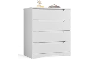 Bealife Komoda biała, komoda do sypialni z 4 przestronnymi szufladami, szafka z szufladami z wyciętymi uchwytami i zabezpieczeniem przed przewróceniem, idealna do salonu, biura