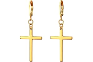 Flongo Boucles d’Oreilles avec Croix pour Femme Homme Couleur Argent/Or/Noir Boucles d’Oreilles Piercing en Acier Inoxydable Style Simple Classique