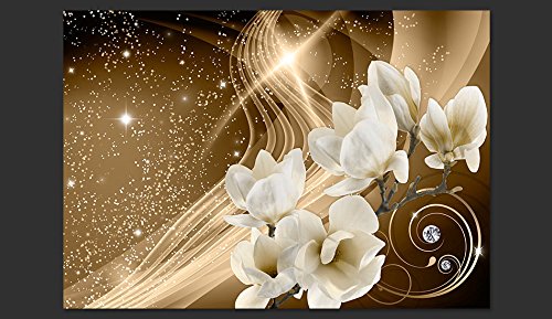 FOTOTAPETE VLIES PREMIUM: 350×245 cm (BxH) – bedruckt auf deutscher Premium Vliesleinwand – Keine Papiertapete ! – 3 Farben zur Auswahl – Top – Tapete – Wandbilder XXL – Wandbild – Bild – Fototapeten – Tapeten – Wandtapete – Wand – Magnolien Abstrakt Blitz Diamant Braun Gold Blumen b-A-0237-a-b - 3