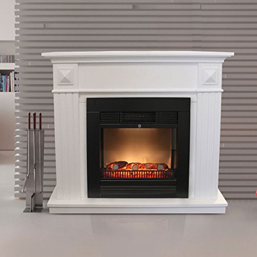 Kaminkonsole inklusive Classic Fire Elektrokamin mit simulierten Kaminfeuer 1800W MDF Kaminumrandung Weiß + Elektrischer Kamin mit Feuereffekt - 8